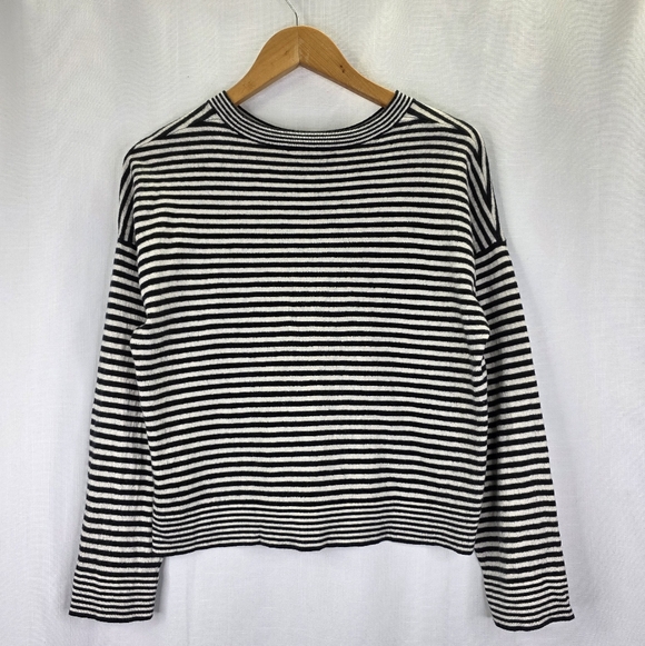 Madewell Merino Wool-Silk Blend Crewneck Sweater Black White Striped Top Size XL - Picture 12 of 15